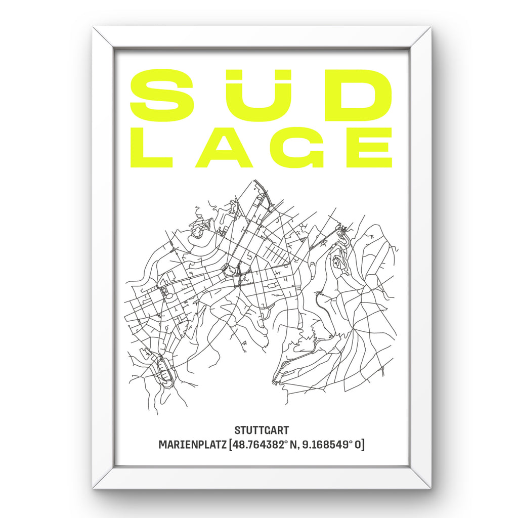 Print SÜD LAGE Stuttgart-SÜD Karte [DIN A3] [MARIENPLATZ]