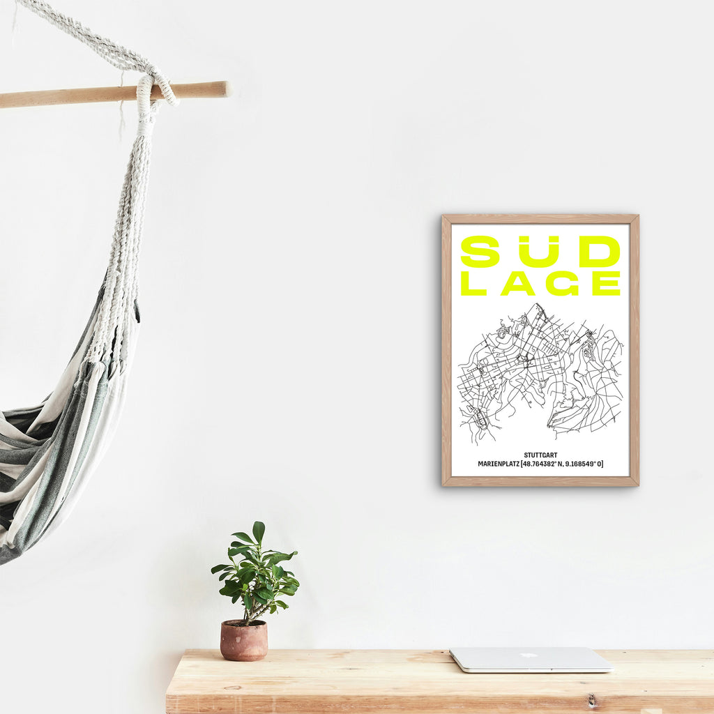 Print SÜD LAGE Stuttgart-SÜD Karte [DIN A3] [MARIENPLATZ]