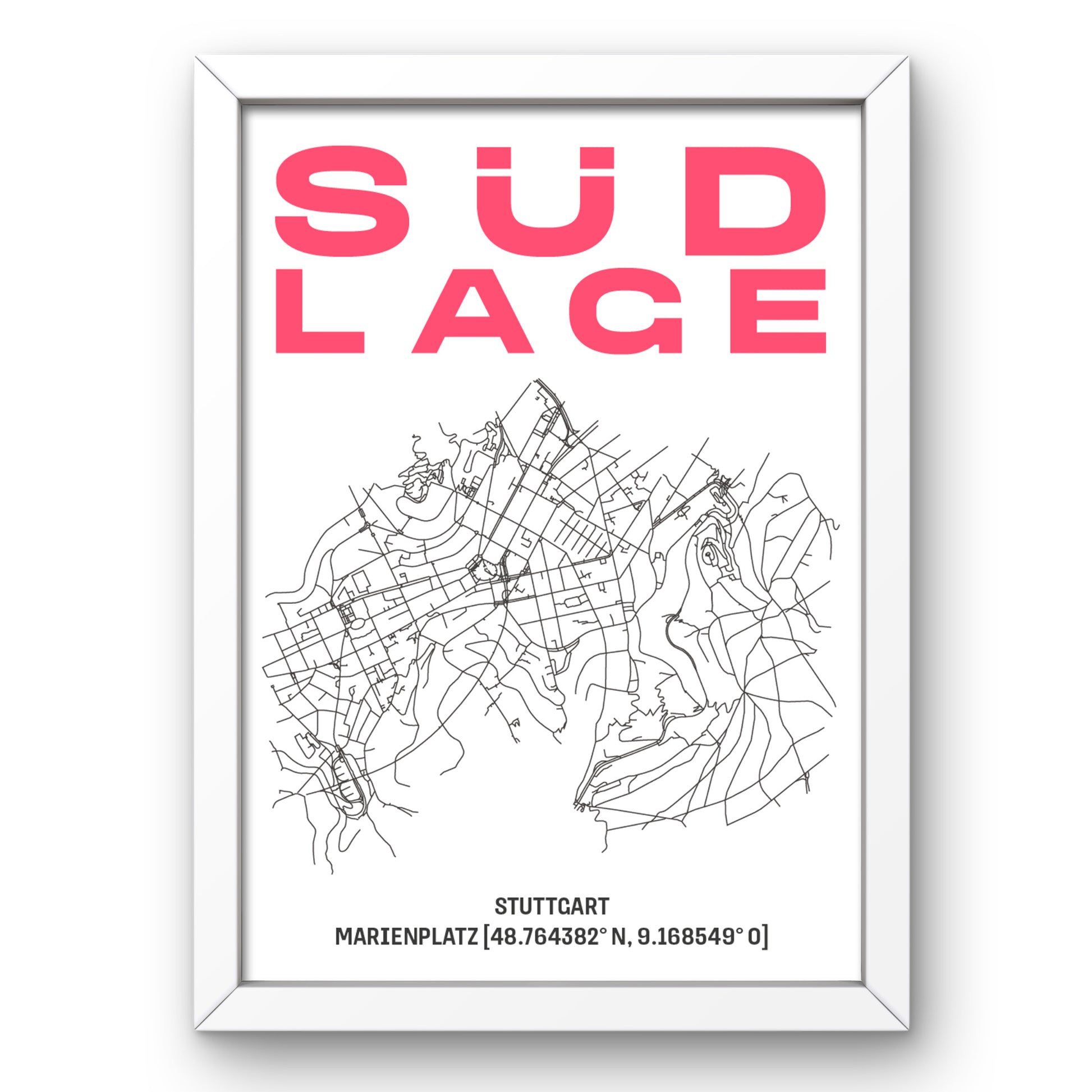 Print SÜD LAGE Stuttgart-SÜD Karte [DIN A3] [MARIENPLATZ]