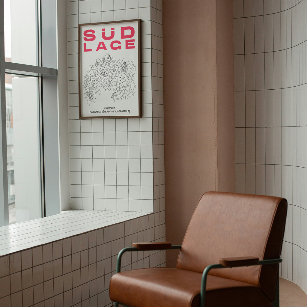 Print SÜD LAGE Stuttgart-SÜD Karte [DIN A3] [MARIENPLATZ]