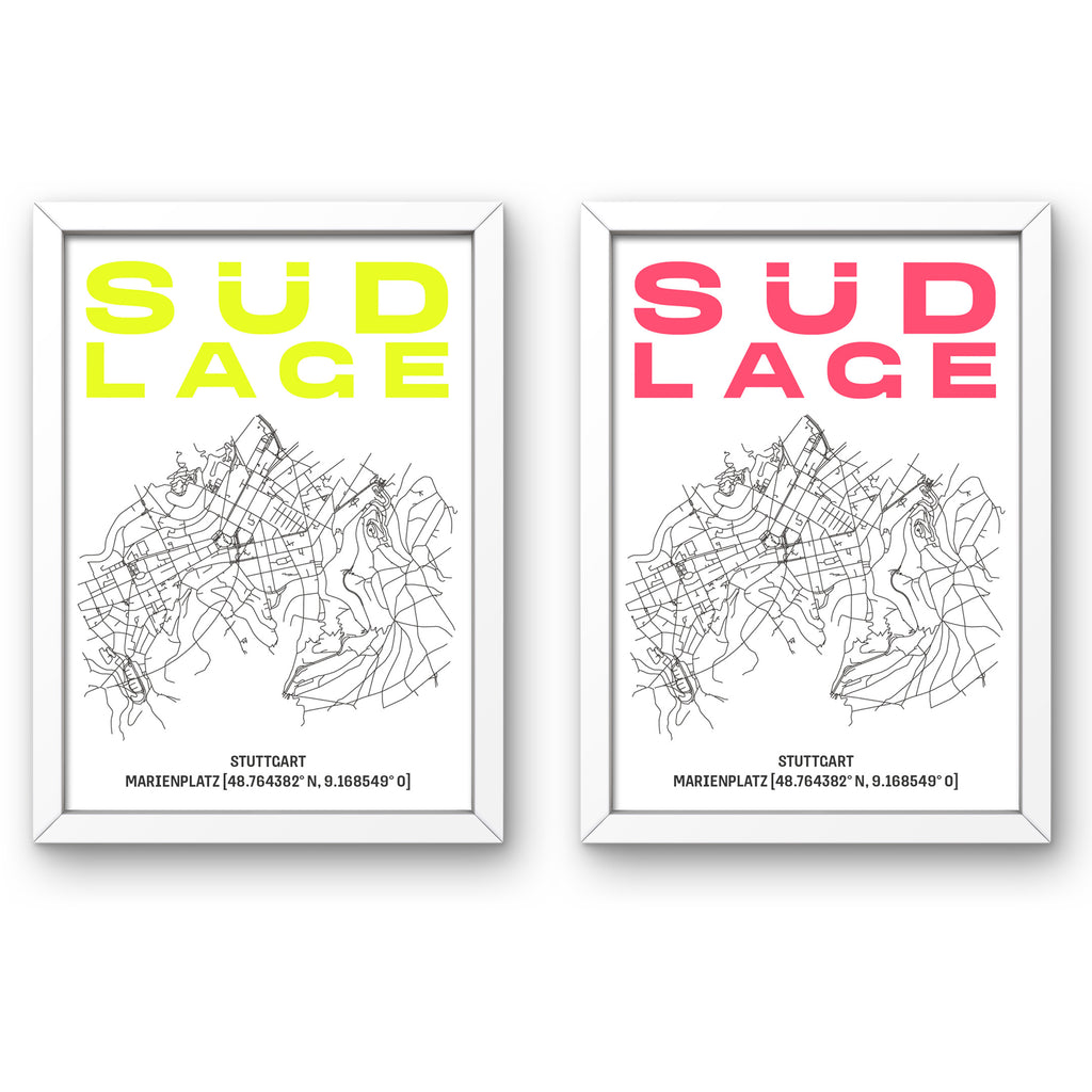 Print SÜD LAGE Stuttgart-SÜD Karte [DIN A3] [MARIENPLATZ]