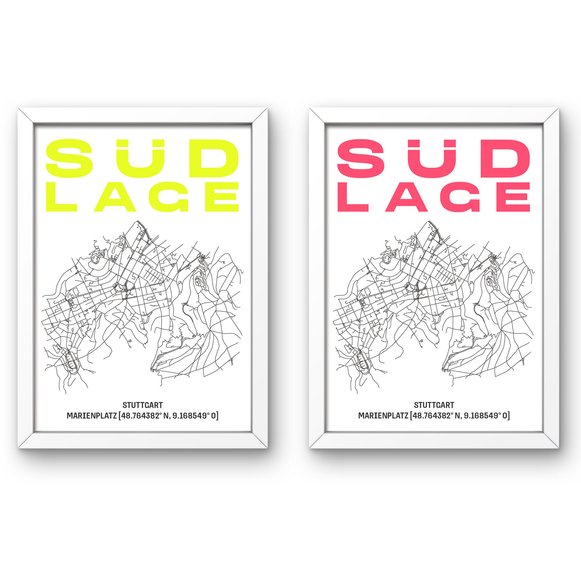 Print SÜD LAGE Stuttgart-SÜD Karte [DIN A3] [MARIENPLATZ]
