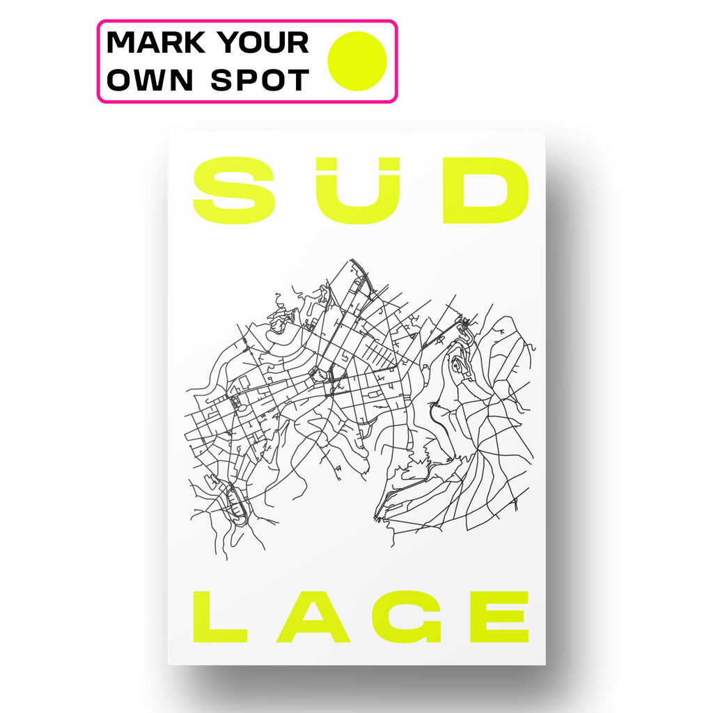 SÜD LAGE - deine individuelle Karte Stuttgart-Süd neon gelb