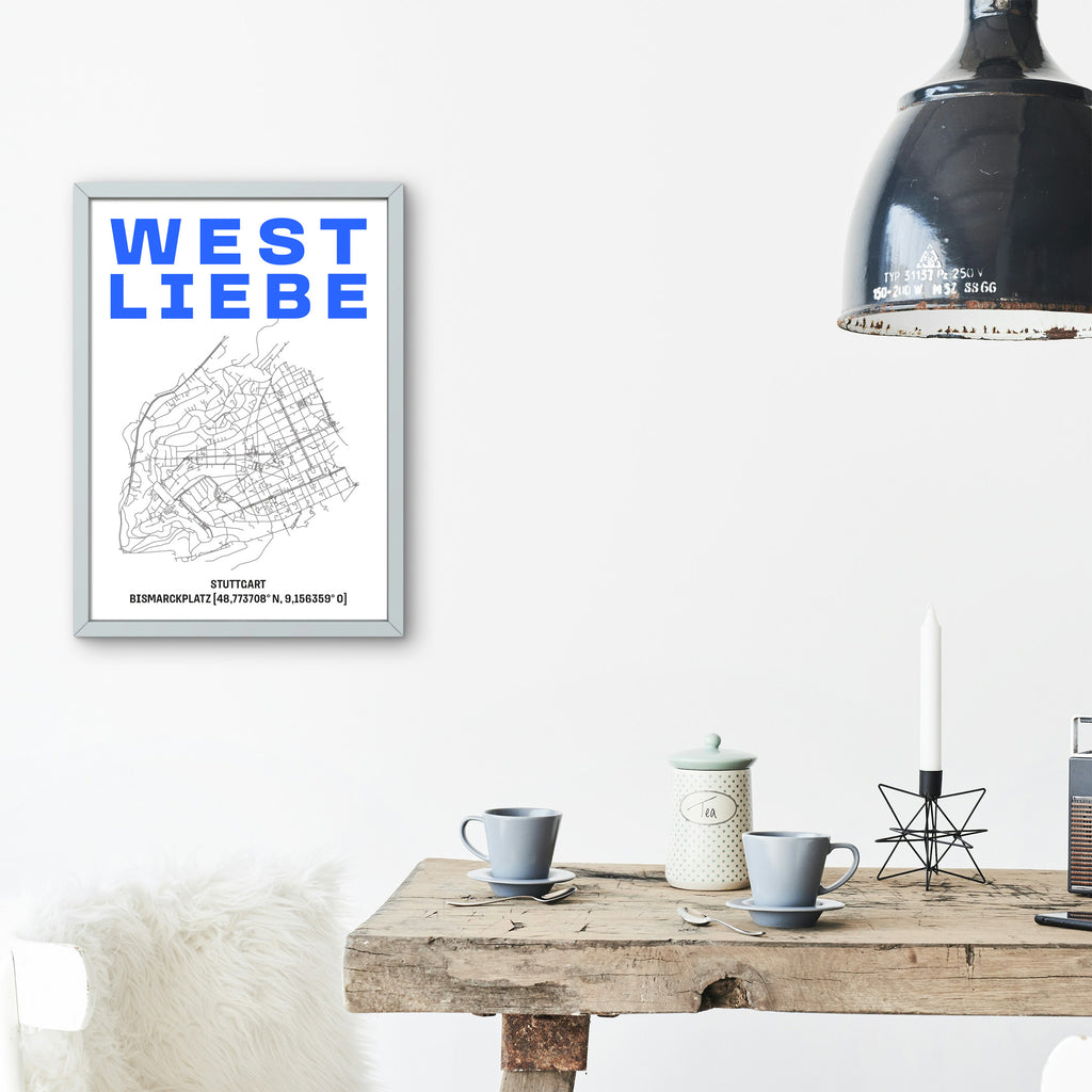 WEST LIEBE Stuttgart Print DIN A3 Bismarckplatz Siebdruck Neon Blau