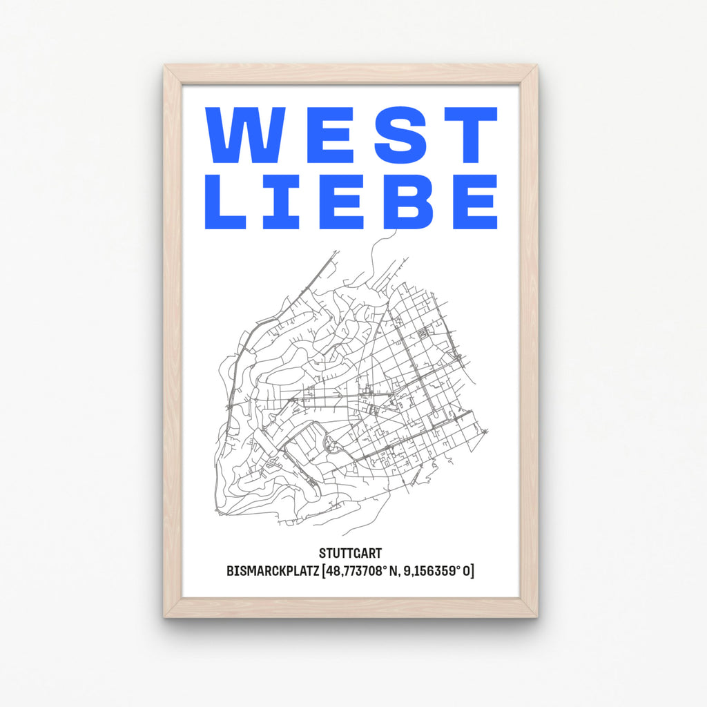 WEST LIEBE Print DIN A3 Bismarckplatz Neon Blau