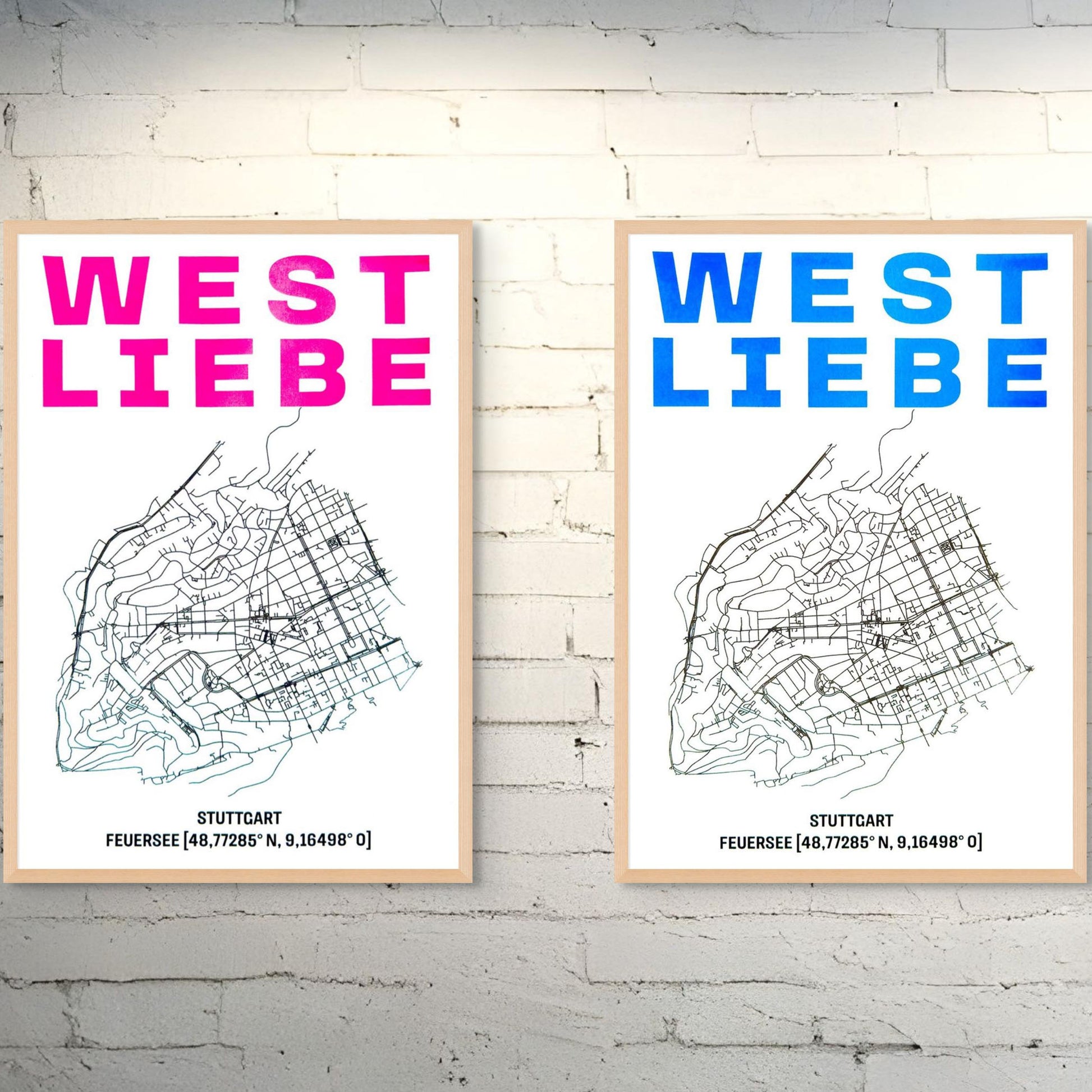 Siebdruck WEST LIEBE Feursee Stuttgart Neon